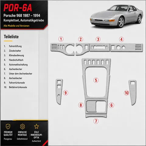 Porsche 968 1987-1994 Full Set, Automatic Gear interieur dashboard decoratieset dashboard decor