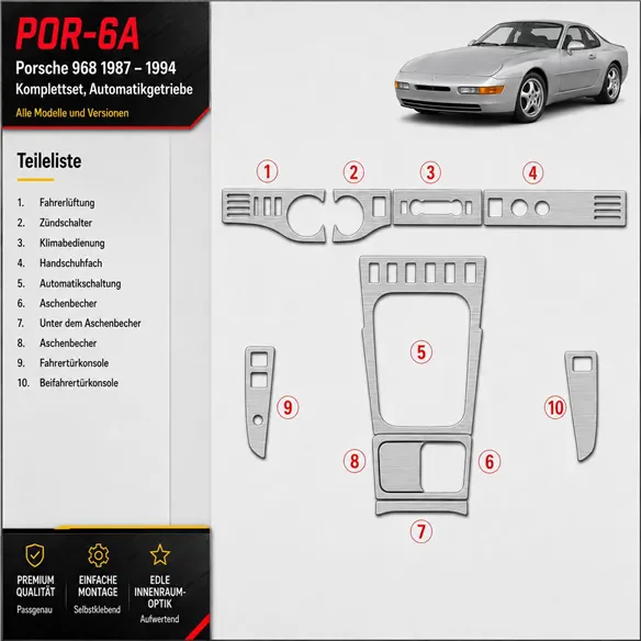 Porsche 968 1987-1994 Full Set, Automatic Gear Interior Dashboard Trim Kit Dash Trim Dekor