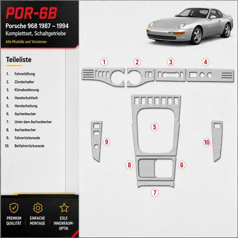 Porsche 968 1987-1994 3D Cockpit Dekor Interieurleisten Set Full Set / as shown in product diagram-teilig