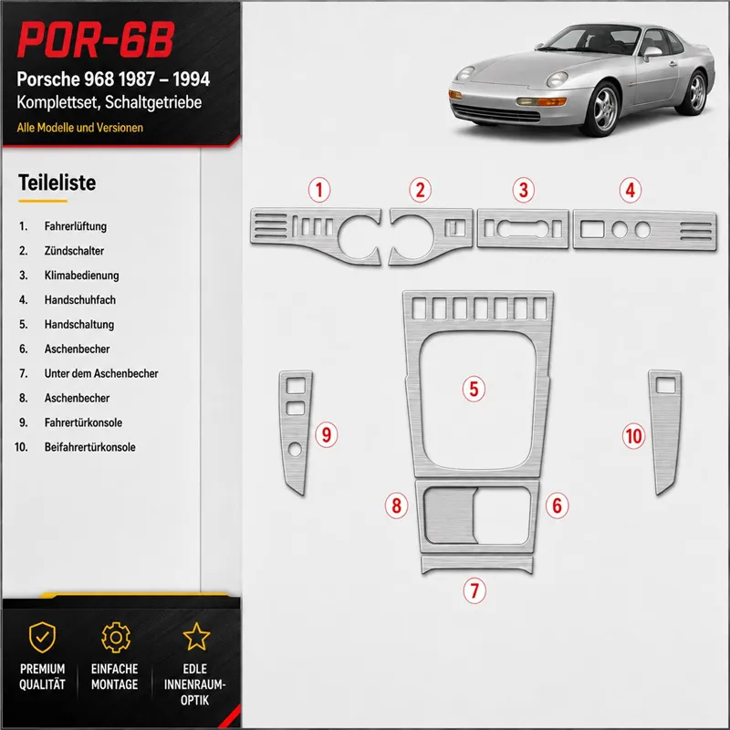 Porsche 968 1987-1994 juego completo, Manual Gear Box kit de molduras interiores para salpicadero