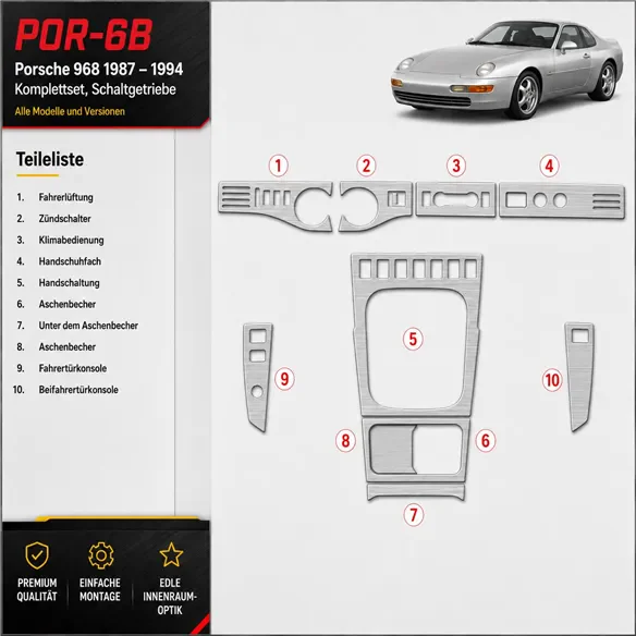 Porsche 968 1987-1994 juego completo, Manual Gear Box kit de molduras interiores para salpicadero