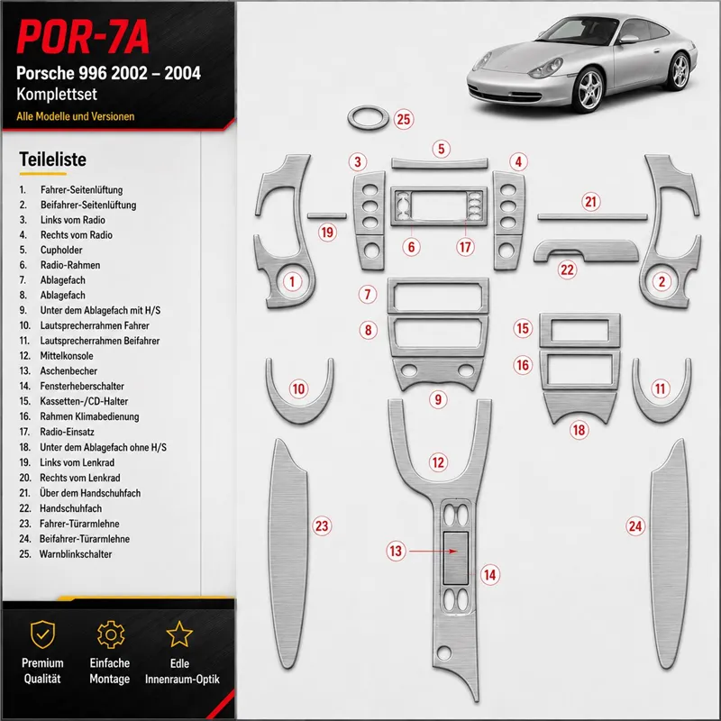Porsche 996 2002-2004 Full Set Interior Dashboard Trim Kit Dash Trim Dekor