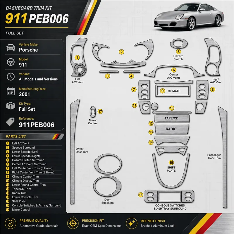 Porsche 911 2001 Full kit de molduras interiores para salpicadero