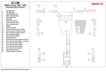 BMW 5 1989-1993 Automatic Gearbox, With Overdrive, 25 Parts set Interior BD Dash Trim Kit