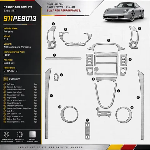 Porsche 911 2002 3D Cockpit Dekor Interieurleisten Set Basic Set / as shown in product diagram-teilig