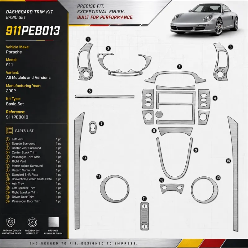 Porsche 911 2002 3D Cockpit Dekor Interieurleisten Set Basic Set / as shown in product diagram-teilig