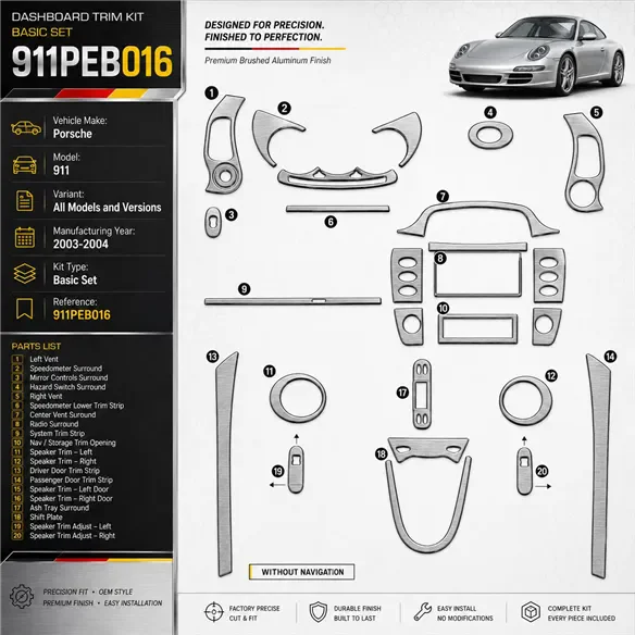 Porsche 911 2003-2004 Basic kit de molduras interiores para salpicadero