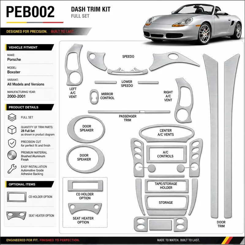 Porsche Boxster 2000-2001 Full Set Interior Dashboard Trim Kit Dash Trim Dekor