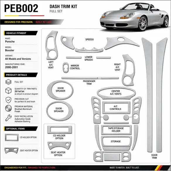 Porsche Boxster 2000-2001 3D Cockpit Dekor Interieurleisten Set Full Set / as shown in product diagram-teilig