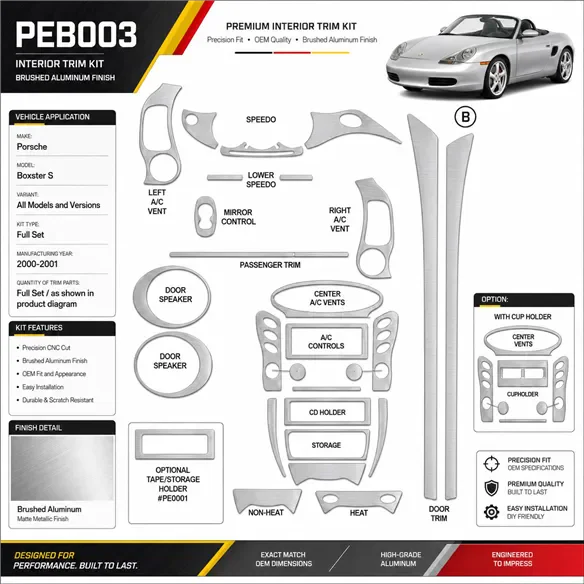 Porsche Boxster S 2000-2001 Full Set Interior Dashboard Trim Kit Dash Trim Dekor