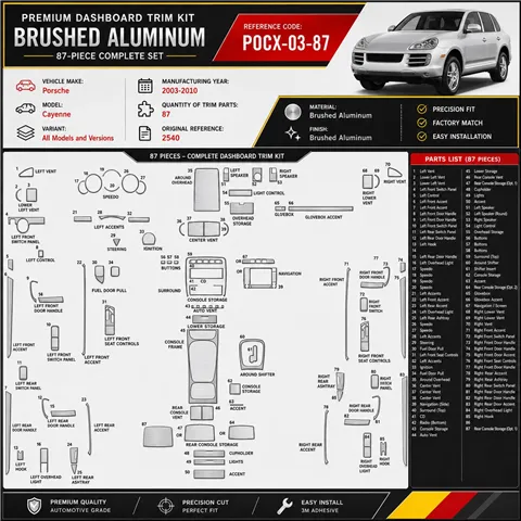 Porsche Cayenne 2003-2010 3D interieur dashboard decoratieset dashboard decor 87-delen