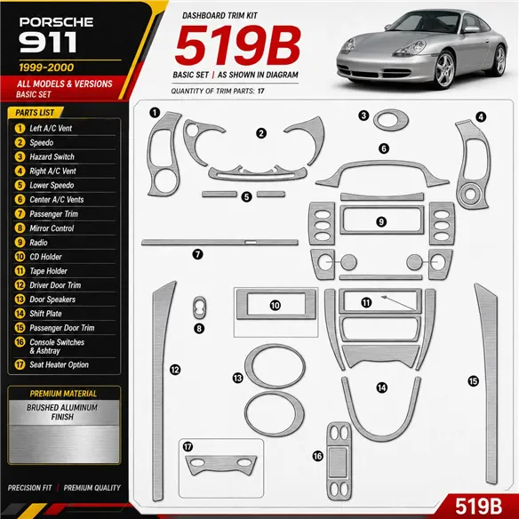 Porsche 911 1999-2000 Basic interieur dashboard decoratieset dashboard decor