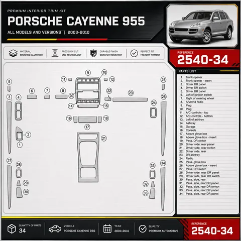 Porsche Cayenne 955 2003-2010 3D Interior Dashboard Trim Kit Dash Trim Dekor 34-Parts