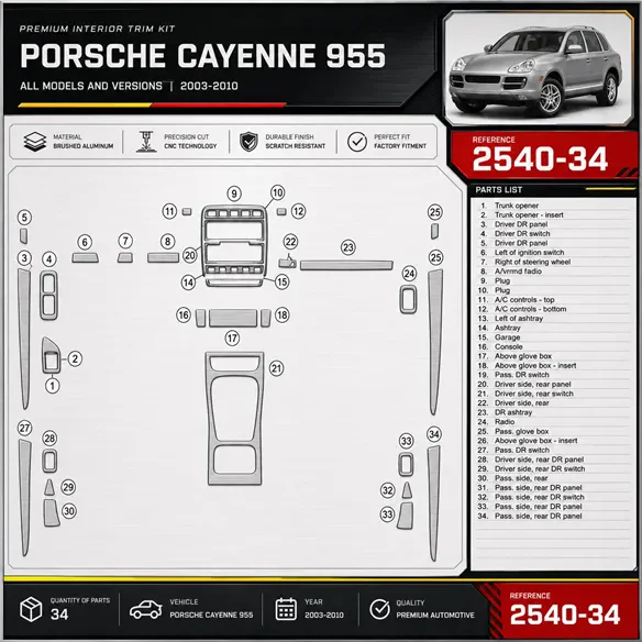 Porsche Cayenne 955 2003-2010 3D Cockpit Dekor Interieurleisten Set 34-teilig