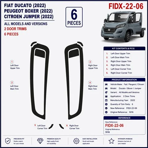 Fiat Ducato 2022 puertas kit salpicadero 3D, 6 piezas 2