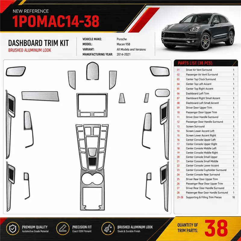 Porsche Macan 2014-2021 3D Cockpit Dekor Interieurleisten Set 38-teilig