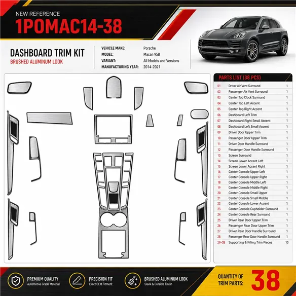 Porsche Macan 2014-2021 3D Cockpit Dekor Interieurleisten Set 38-teilig