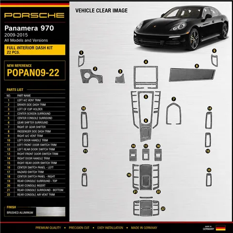 Porsche Panamera 2009-2015 3D Interior Dashboard Trim Kit Dash Trim Dekor 22-Parts