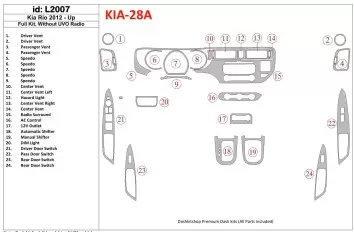 Kia Rio 2012-UP Full Set, Without UVO Radio Interior BD Dash Trim Kit