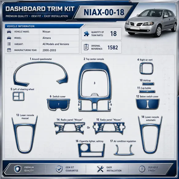 Nissan Almera 2000-2003 3D Cockpit Dekor Interieurleisten Set 18-teilig