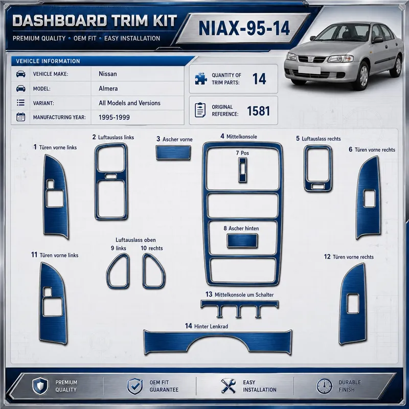Nissan Almera 1995-1999 3D interieur dashboard decoratieset dashboard decor 14-delen