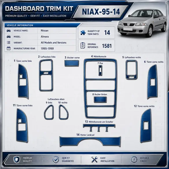 Nissan Almera 1995-1999 3D Cockpit Dekor Interieurleisten Set 14-teilig