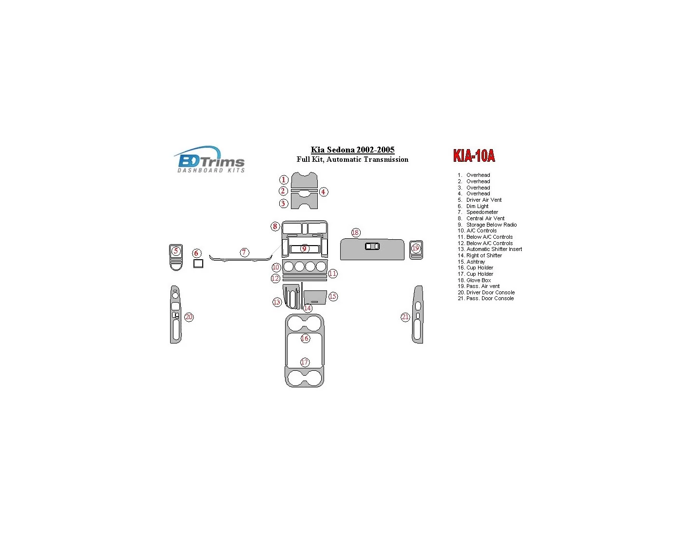 Kia Sedona 2002-2005 Full Set, Automatic Gear Interior BD Dash Trim Kit