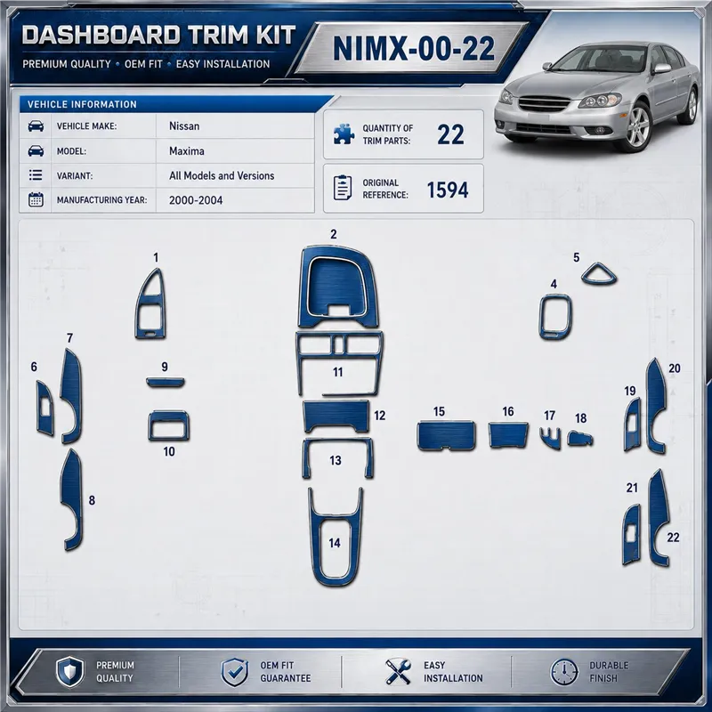 Nissan Maxima 2000-2004 3D interieur dashboard decoratieset dashboard decor 22-delen