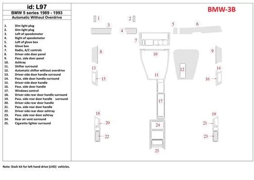 BMW 5 1989-1993 Automatic Gearbox, Without Overdrive, 25 Parts set Interior BD Dash Trim Kit