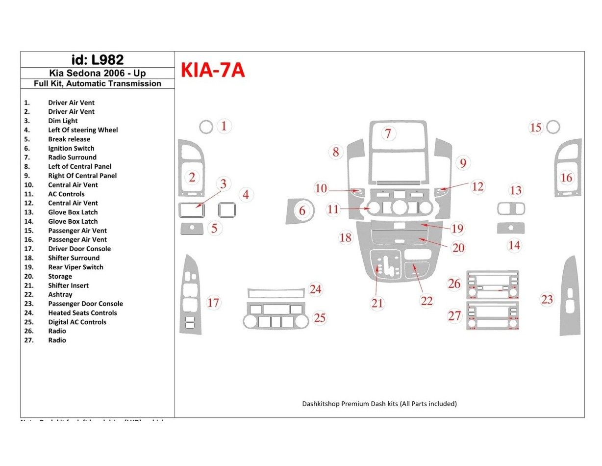 Kia Sedona 2006-UP Full Set, Automatic Gear Cruscotto BD Rivestimenti interni