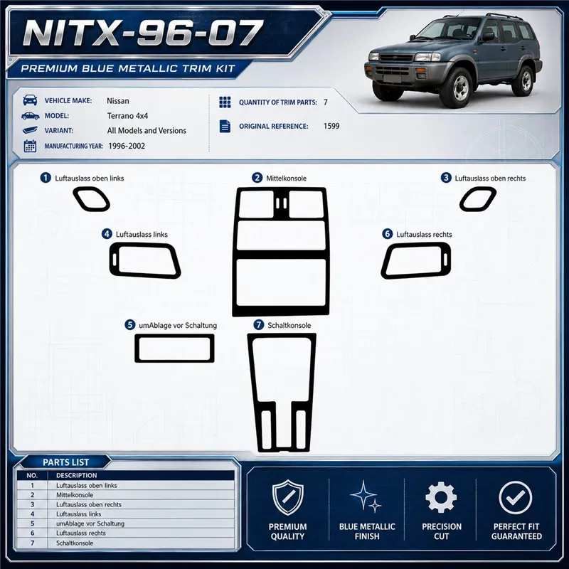 Nissan Terrano 4x4 1996-2002 3D Interior Dashboard Trim Kit Dash Trim Dekor 7-Parts