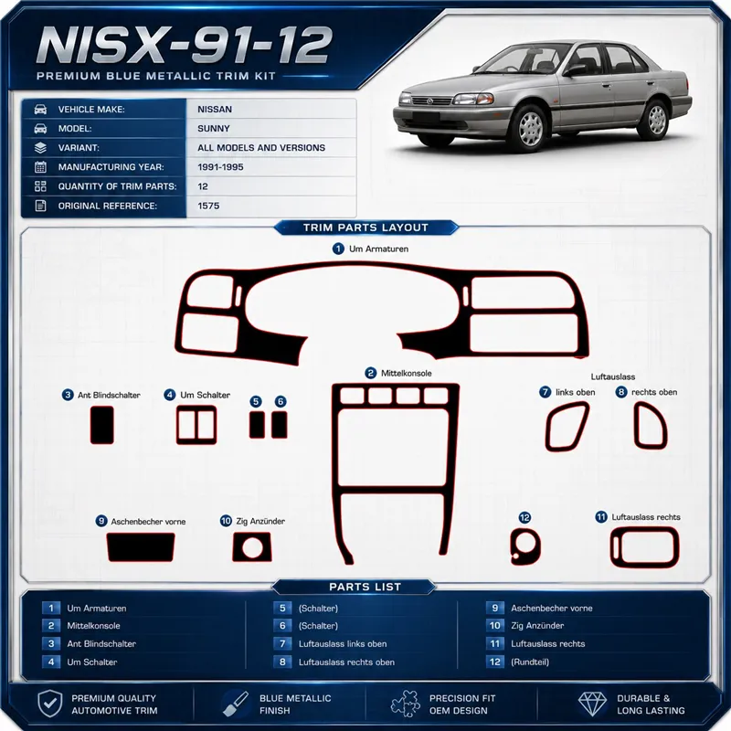 Nissan Sunny 1991-1995 3D Cockpit Dekor Interieurleisten Set 12-teilig