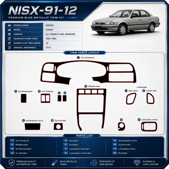 Nissan Sunny 1991-1995 3D Cockpit Dekor Interieurleisten Set 12-teilig