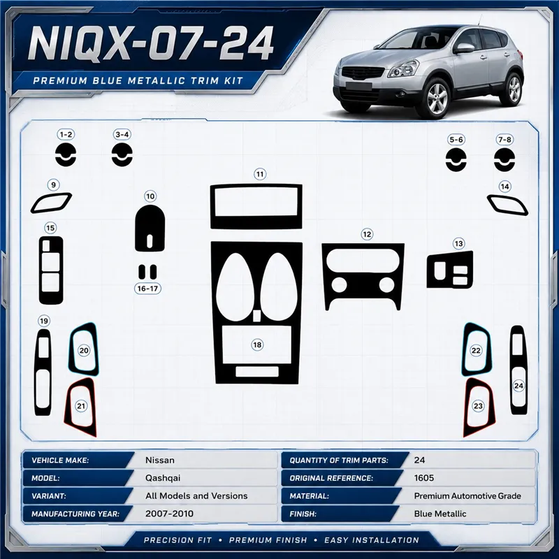 Nissan Qashqai 2007-2010 3D interieur dashboard decoratieset dashboard decor 24-delen