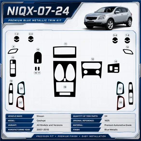 Nissan Qashqai 2007-2010 3D interieur dashboard decoratieset dashboard decor 24-delen