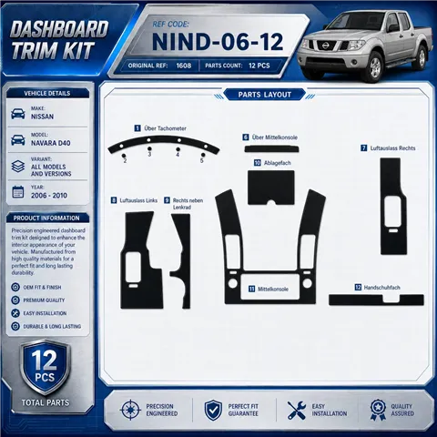 Nissan Navara D40 2006-2010 kit 3D de molduras interiores para salpicadero 12 piezas