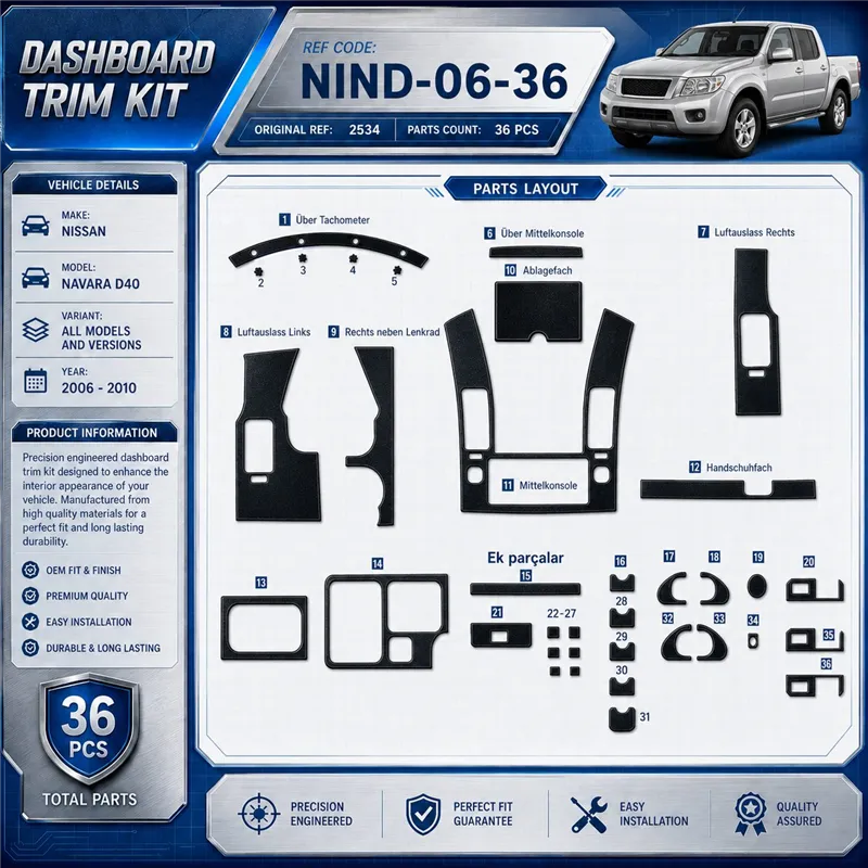 Nissan Navara D40 2006-2010 kit 3D de molduras interiores para salpicadero 36 piezas