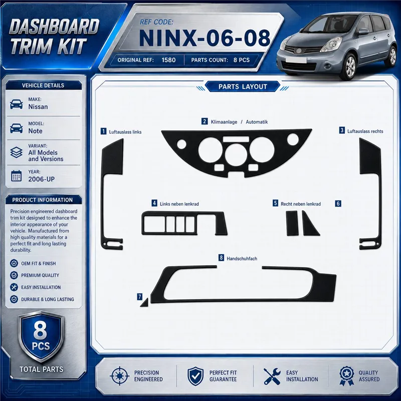 Nissan Note 2006-Actualidad kit 3D de molduras interiores para salpicadero 8 piezas