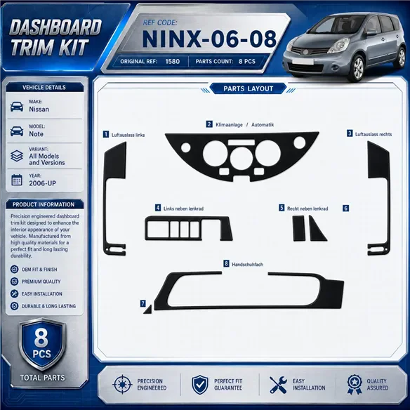 Nissan Note 2006-Actualidad kit 3D de molduras interiores para salpicadero 8 piezas