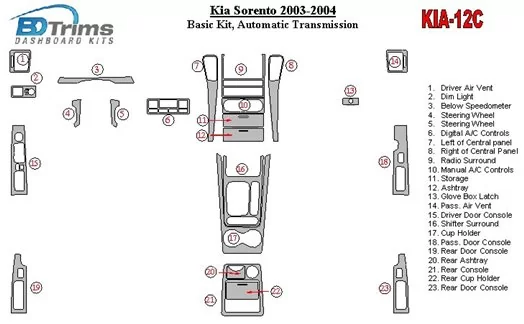KIA Sorento 2003-2004 Basic Set, Automatic Gear BD Interieur Dashboard Bekleding Volhouder