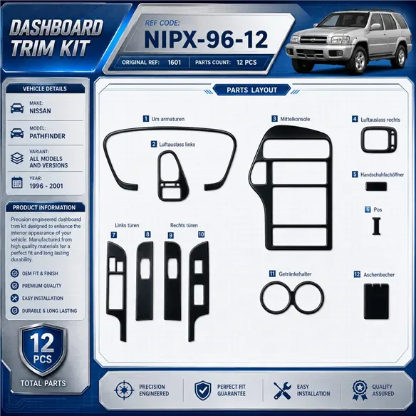 Nissan Pathfinder 1996-2001 kit 3D de molduras interiores para salpicadero 12 piezas