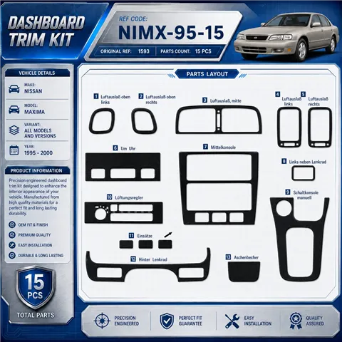 Nissan Maxima 1995-2000 3D Interior Dashboard Trim Kit Dash Trim Dekor 15-Parts
