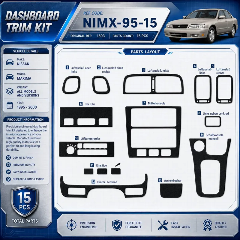 Nissan Maxima 1995-2000 3D Cockpit Dekor Interieurleisten Set 15-teilig