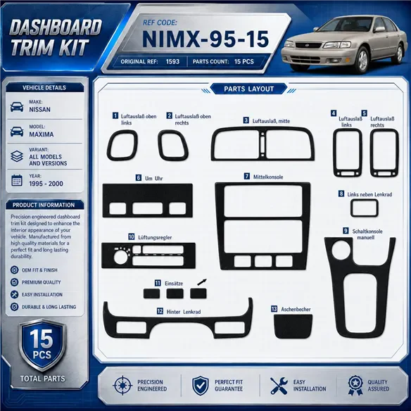 Nissan Maxima 1995-2000 3D interieur dashboard decoratieset dashboard decor 15-delen