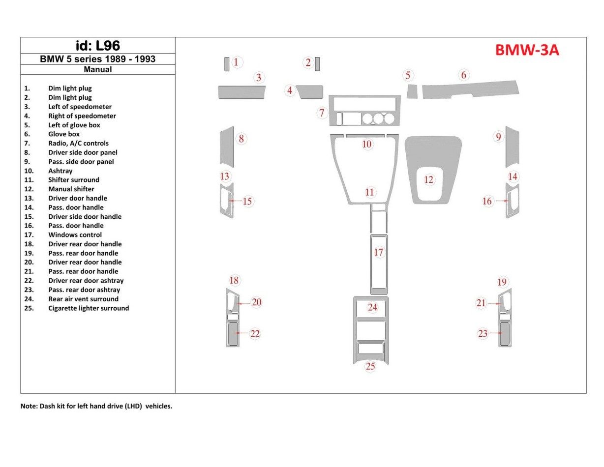 BMW 5 1989-1993 Manual Gearbox, 25 Parts set BD Interieur Dashboard Bekleding Volhouder
