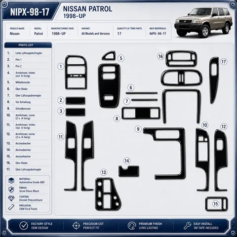 Nissan Patrol 1998-Actualidad kit 3D de molduras interiores para salpicadero 17 piezas