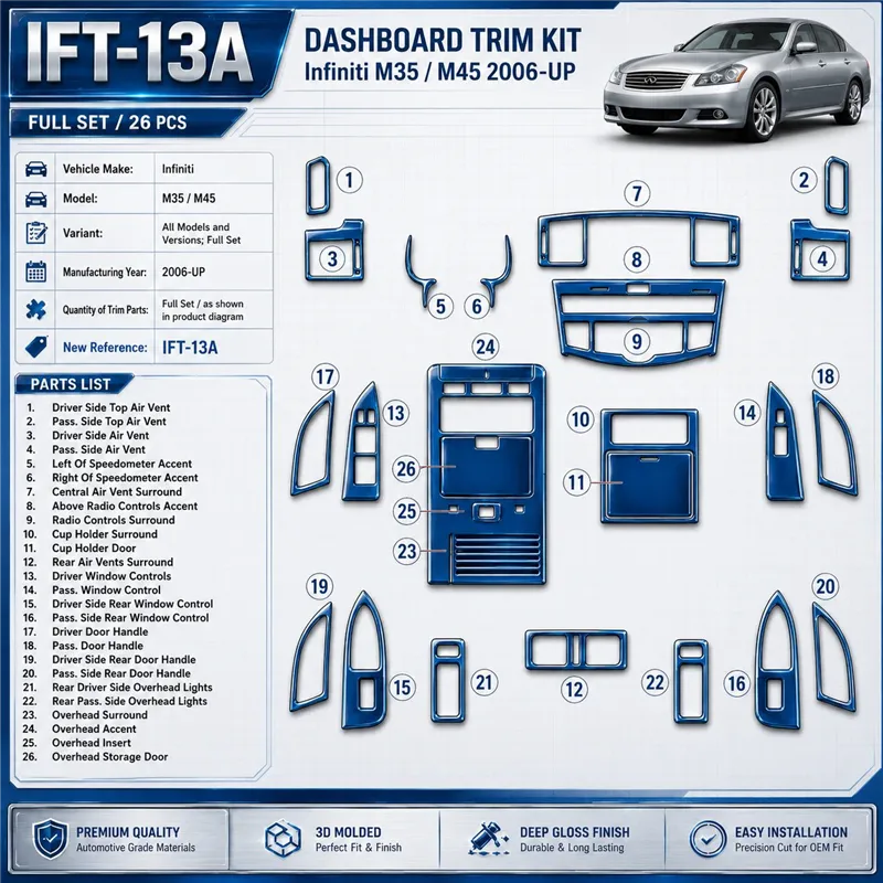 Infiniti M35/45 2006-in poi set completo kit rivestimento cruscotto e interni 3D