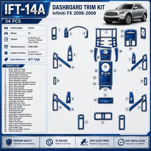 Infiniti FX 2006-2008 Without Fabric Wood Kit kit de molduras interiores para salpicadero