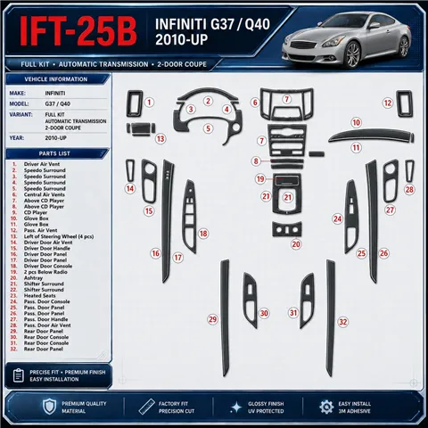 Infiniti G37 2DR Coupe 2010-UP Automatic Gearbox,NAVI Interior Dashboard Trim Kit Dash Trim Dekor