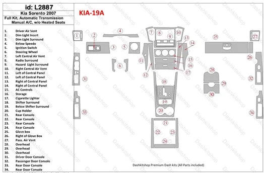 KIA Sorento 2008-2010 Ful Kit, Automatic Gear, Without Heated Seats Decor de carlinga su interior